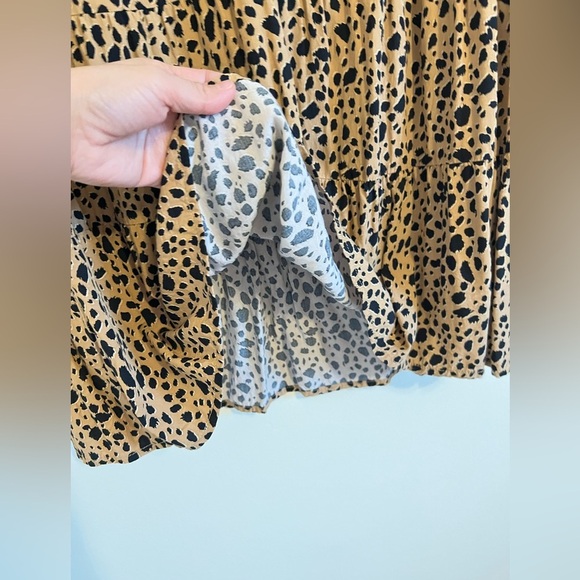 Gap Womens Dress Small Leopard Brown Puffed Sleeve Tiered Tunic Peplum Flowy - Picture 10 of 17